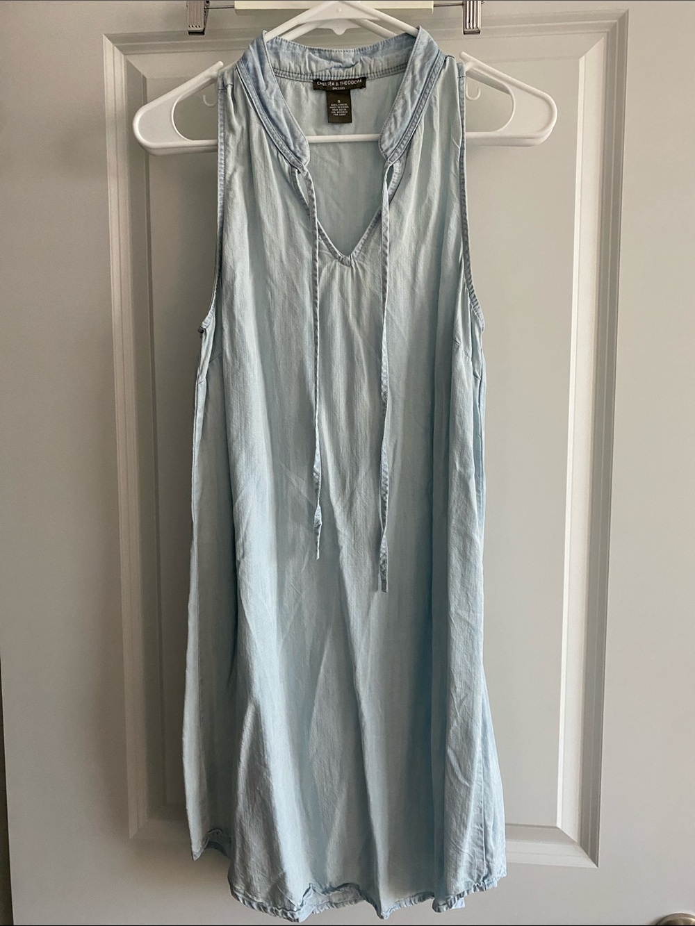 Chelsea & Theodore Light Blue Sleeveless Dress with V-Neck Tie